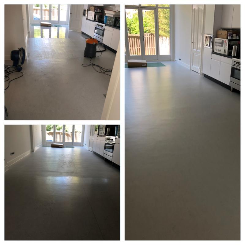 Linoleumvloer reinigen en beschermen in woning — voor en na behandeling door Kastelein Vloeronderhoud